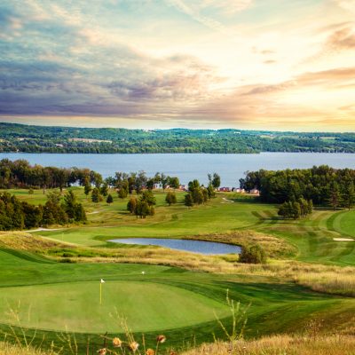 A breathtaking view of the course overlooking Rice Lake.