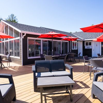 Bonnie Lake Resort Deck with comfortable lounge furniture! Perfect spot to connect with new and old friends