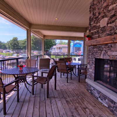 The Welcome Centre also offers an outdoor patio featuring an incredible stone fireplace for your enjoyment