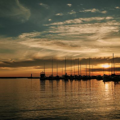 Beautiful bright sunset over the Lake Huron in Ontario at Port Elgin