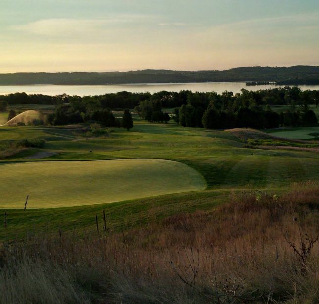 A breathtaking view of Bellmere Winds Golf Course overlooking Rice Lake.