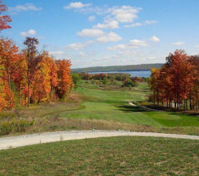 A breathtaking view of Bellmere Winds Golf Course overlooking Rice Lake.