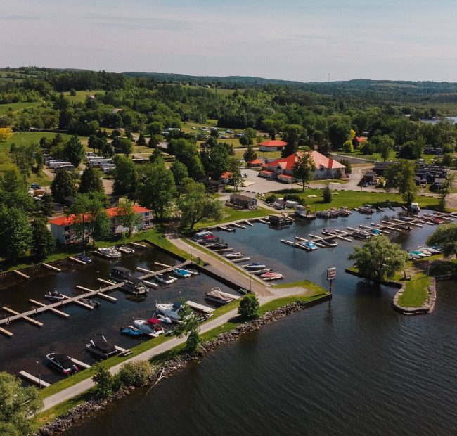 Aerial View of Golden Beach Resort | Family Friendly Rice Lake Resort offering Resort Cottages for Sale