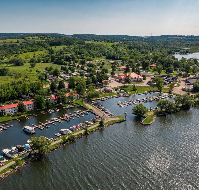 Aerial View of Golden Beach Resort | Family Friendly Rice Lake Resort offering Resort Cottages for Sale