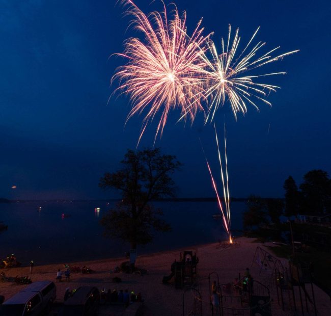 Enjoy spectacular fireworks displays over Mississippi Lake during long weekends at McCreary's Beach Resort