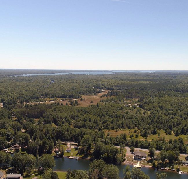 Aerial View of Shamrock Bay Resort in Muskoka, your gateway to Muskoka Cottage Life!
