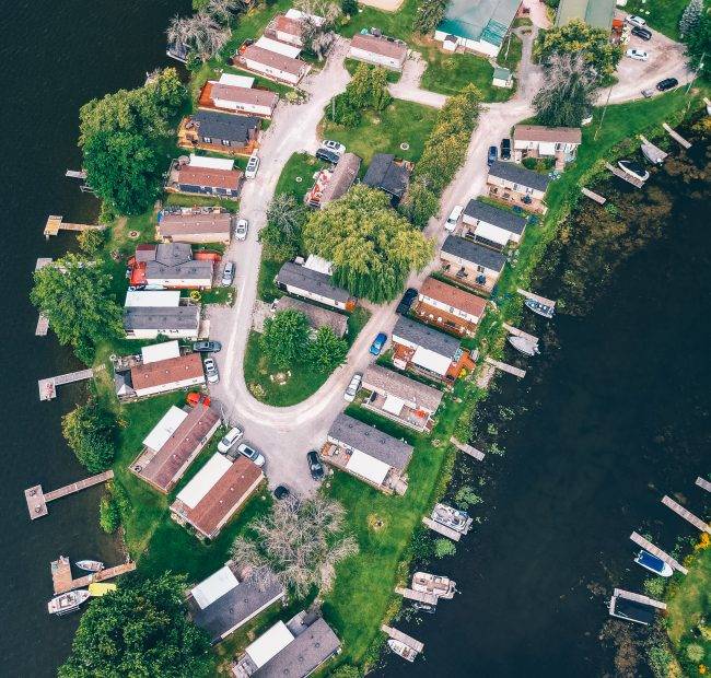 Woodland Estate Resort | Aerial view of the lakeside resort, Lake Seymour and surrounding Kawartha nature
