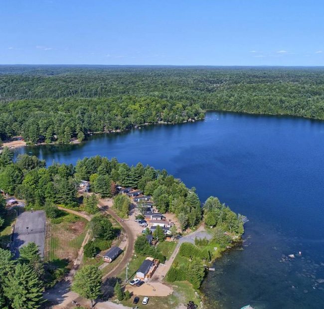 Aerial View of Bonnie Lake Resort & Lake Bonnie, Muskoka | Resort Cottages for Sale Ontario
