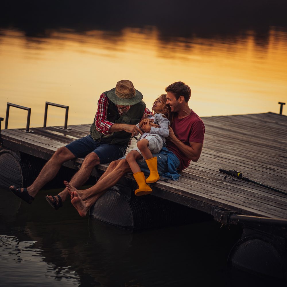 Family having fun at the docks