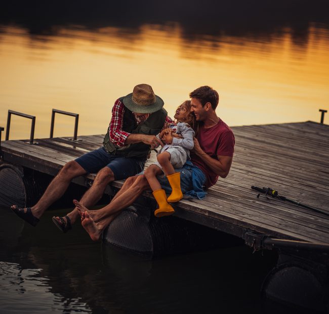 Family having fun at the docks